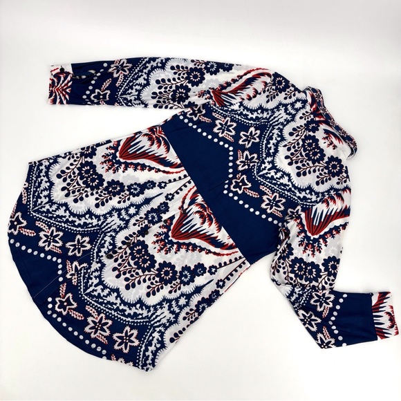 Reborn White, Red & Blue Abstract Paisley and Striped Buttoned Tunic Top, Medium - Picture 2 of 16